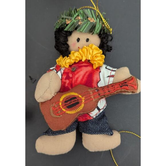 Lot Of 8 Hawaiian Island Hula Tiki Surf Santa Christmas Ornaments Cloth - Picture 7 of 9